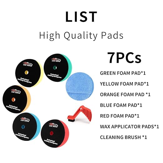 CARROAD 7pc 6.5 Inch Buffing Pads Kit - Heavy Cut to Finishing Foam & Wool Pads for DA/RO Polisher - Removes Scratches, Oxidation & Swirl Marks - 50+ Reusable Cycles