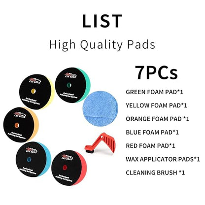 CARROAD 7pc 6.5 Inch Buffing Pads Kit - Heavy Cut to Finishing Foam & Wool Pads for DA/RO Polisher - Removes Scratches, Oxidation & Swirl Marks - 50+ Reusable Cycles