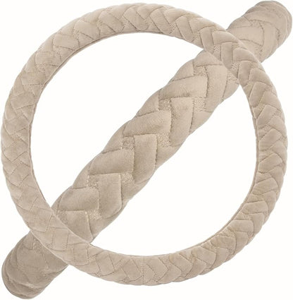 Flying Banner car Steering Wheel Cover Massage Velvet Warm Universal Size 15 inches SUV Truck Anti Slip Odorless Summer Winter (Beige, Velvet Massage)