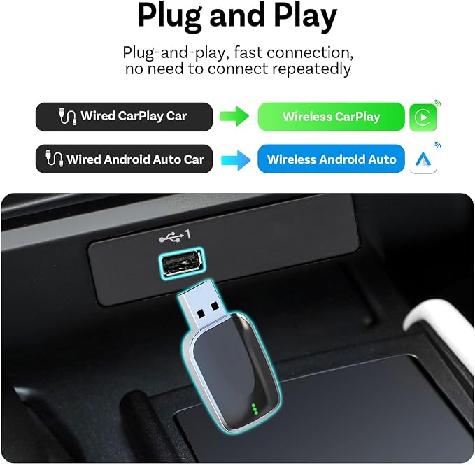 Wireless Carplay Adapter for Audi Q8 e‑tron 2023 2024, 2 in 1 Android Auto/Carplay Wireless Adapter Auto Reconnect Accessories