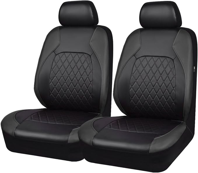 Universal Pu Leather Car Seat Covers Front Seats only, Airbag Compatible, Water-Resistant Durable Premium Vinyl, Fit for 95% Vehicles,Cars,Vans,SUV,Sedans (Luxury 2 PCS All Black)