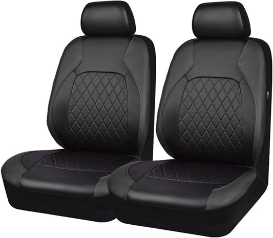 Universal Pu Leather Car Seat Covers Front Seats only, Airbag Compatible, Water-Resistant Durable Premium Vinyl, Fit for 95% Vehicles,Cars,Vans,SUV,Sedans (Luxury 2 PCS All Black)