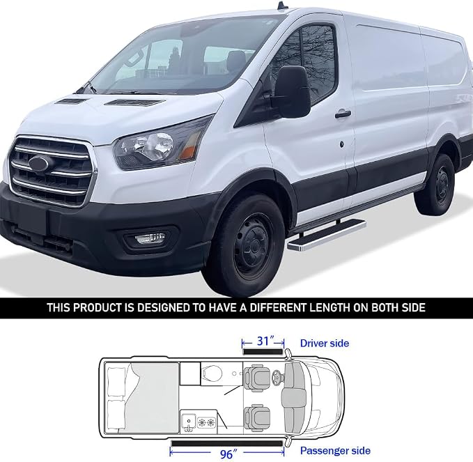 APS 304 Stainless Steel Polished 6in Silver Running Boards Compatible with Ford Transit 2015-2026 Full Size Van 3-Door (Exclude 2022-2026 E-Transit) (Nerf Bars Side Steps Side Bars)