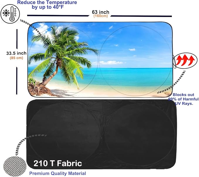 Gven Windshield Sun Shade for Car Front Window Cover Sunshades Visor Automotive Sun Shield for Full-Size Sedan & SUV, Mid-Size SUV, Sports Cars Mid-Size Pickup Truck Car Accessories (Palm Tree, L)