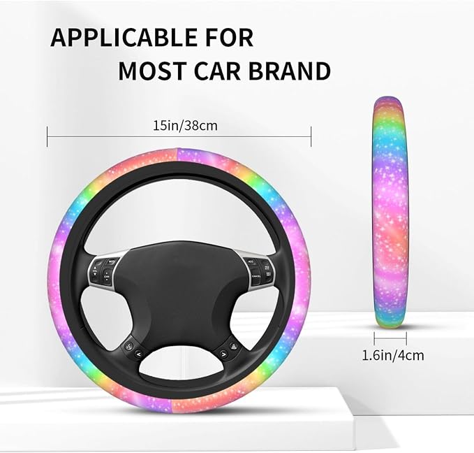 Colorful Rainbow Steering Wheel Cover Car Accessories Cute for Women Girls Girly Universal 15 Inch Neoprene Auto Interior Decor Anti Slip Automotive Truck Protector