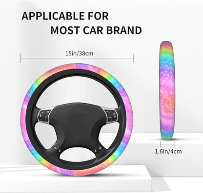 Colorful Rainbow Steering Wheel Cover Car Accessories Cute for Women Girls Girly Universal 15 Inch Neoprene Auto Interior Decor Anti Slip Automotive Truck Protector