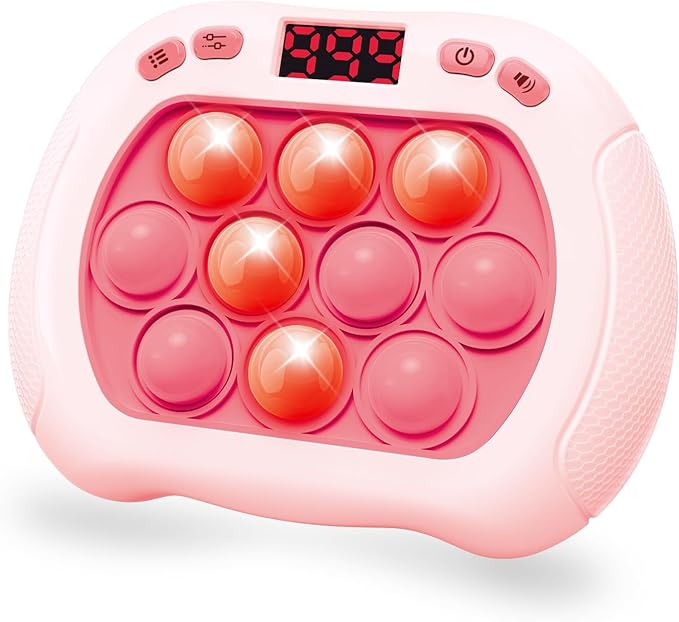 Intoypad Pop Game Light Up Fidget Toy for Kids, 6 Modes LED Screen Quick Push Controller Electric Fidget Popper Bubble Game Car Games Travel Activities Birthday Toys for Girls Pink