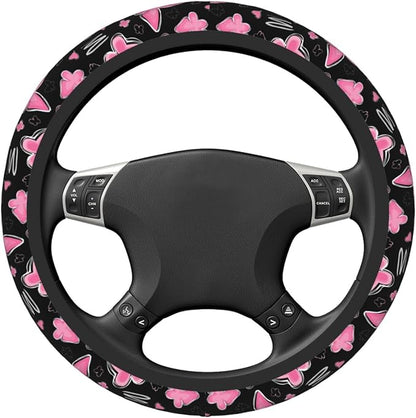 Pink Butterfly Steering Wheel Cover for Women, Universal Auto Steering Wheel 14-15 Inch Car Interior Accessories with 2PCS Car Coasters, Suitable for Men and Women