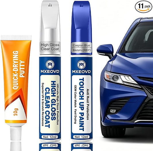 Caspian Blue Metallic RBY Touch Up Paint Compatible with Nissan, All in One Car Scratch Repair Kit with Primer Putty & Clear Coat, Complete Sanding Tools Set for Scratches Chips Nicks