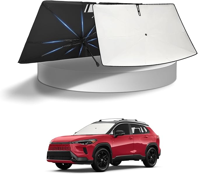KUST Sun Shade Umbrella for Toyota Corolla Cross 2022-2025 2026 | Custom Fit Windshield Sunshade | Foldable Sunshade with Bendable Handle | Blocks Heat & UV Rays Keep Car Cool Sunshield