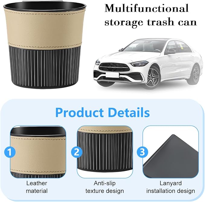 Zpana Car Trash Can, Portable Mini Vehicle Cup Holder Hanging Garbage Container, Multifunctional Automotive Side Door Trash Organizer Can Accessories, Universal for SUV, Sedan, Truck (Beige)