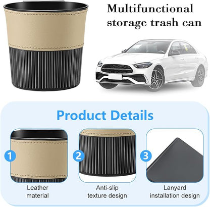 Zpana Car Trash Can, Portable Mini Vehicle Cup Holder Hanging Garbage Container, Multifunctional Automotive Side Door Trash Organizer Can Accessories, Universal for SUV, Sedan, Truck (Beige)