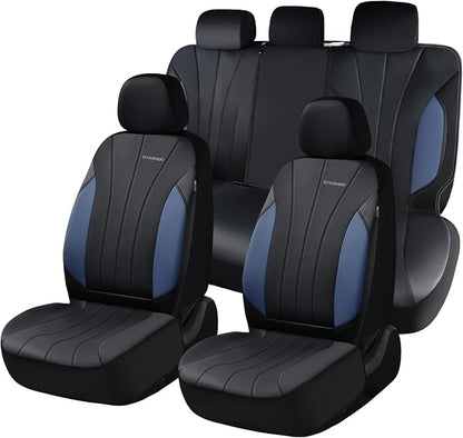 Coverado Car Seat Covers Full Set, 5 Seats Waterproof Nappa Leather Automotive Seat Protectors, Front & Rear Luxury Mesh Seat Covers, All-Weather Universal Fit for Most Cars SUVs, Trucks, Blue&Black