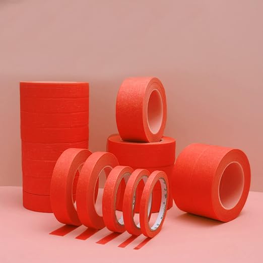 6 Rolls Fine Line Tape 1/16, 1/8, 1/5, 2/5, 1/2, 3/4 Inch x 55 Yard Fineline Masking Tape Painter Adhesive Automotive for DIY Car Auto Paint (Red, Mixed Sizes)