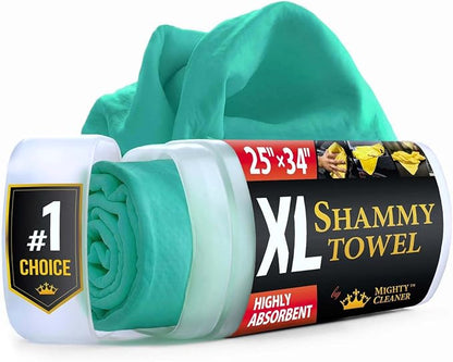 Premium XL Shammy Towel for Car - 34”x25” - Super Absorbent Chamois Cloth - Spots & Scratch-Free - Reusable Car Drying Towel