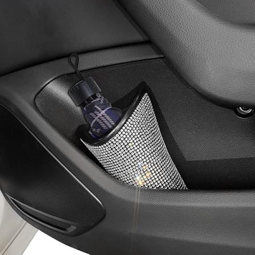 Riloer Bling Car Trash Can Rhinestones Car Trash Can for WomenGlittering Vehicles Trash Can Designed for Small Folding Umbrella Car Trash Bin Black