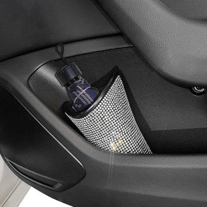 Riloer Bling Car Trash Can Rhinestones Car Trash Can for WomenGlittering Vehicles Trash Can Designed for Small Folding Umbrella Car Trash Bin Green