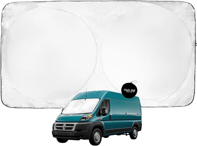 Windshield Sun Shade | Compatible for Dodge RAM Promaster (2014-2026) | Certified 99.87% UVB & 99.02% UVA Car Sun Shade. Award Winning Sunshade - Patented Technology | Car Shades by Kinder Fluff