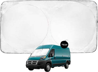 Windshield Sun Shade | Compatible for Dodge RAM Promaster (2014-2026) | Certified 99.87% UVB & 99.02% UVA Car Sun Shade. Award Winning Sunshade - Patented Technology | Car Shades by Kinder Fluff