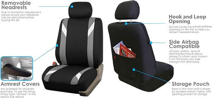 FH Group Front Set Cloth Car Seat Covers for Low Back Seats with Removable Headrest, Universal Fit, Airbag Compatible Seat Cover for SUV, Sedan, Van, Gray