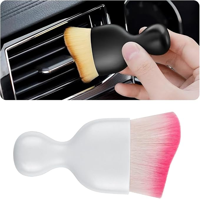 Blilo Car Interior Detailing Brush with Dust Cover, Auto Soft Hair Cleaning Brushes, Scratch Free Curved Dirt Collectors, for Vehicle Dashboard Air Conditioner Vents Leather(White/Red)