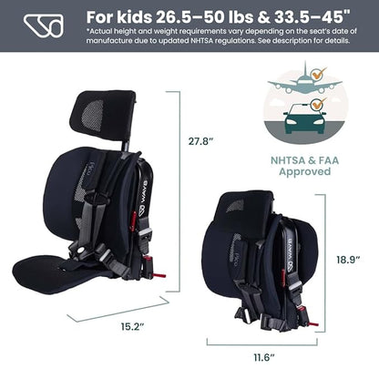 WAYB Pico Travel Car Seat with Premium Carrying Bag- Lightweight, Portable, Foldable - Perfect for Airplanes, Rideshares, and Road Trips - Forward Facing for Kids 26.5–50 lbs and 33.5–45"