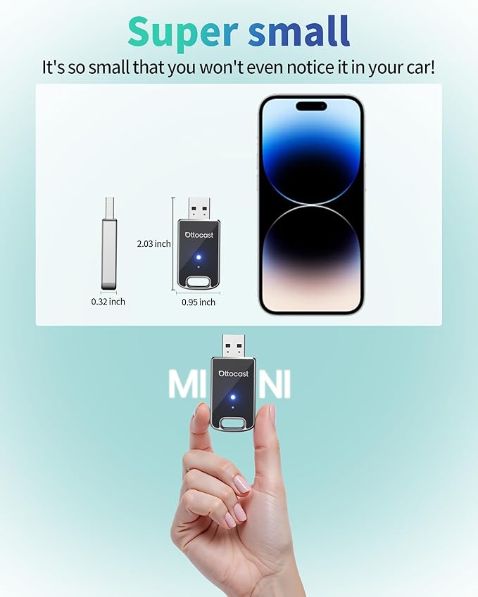 OTTOCAST Mini Edge, 2 in 1 Wireless Carplay Adapter & Wireless Android Auto Adapter for Apple iPhone Samsung or other AndroidPhone, USB Bluetooth Car Accessories for OEM Wired Carplay/Android Auto Car