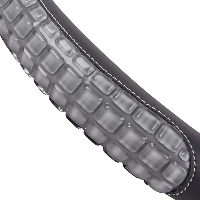 Flying Banner car Steering Wheel Cover Gel Massage Velvet Cool Warm Universal Size 15 inches SUV Truck Anti Slip Odorless Summer Winter (Black Gray, Gel Massage)