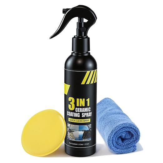 Quick Effect 3-in-1 Ceramic Coating Spray - Quick Coating Agent for Cars & High Shine Polish - Coating Spray with Hydrophobic Top Coat & UV Protection - Waterless Car Wash & Polish, 250ml