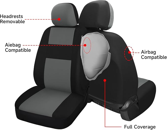 VarCozy Seat Covers for Car Front Pair, Breathable Cloth Front Car Seat Covers, Universal Cloth Seat Covers for SUV Sedan Van, Automotive Interior Covers, Airbag Compatible