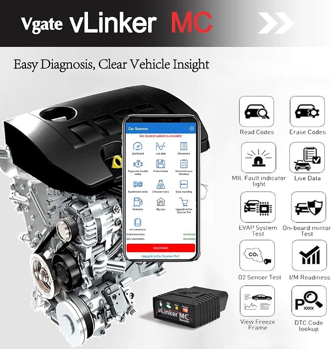 Vgate vLinker MC Bluetooth OBD2 Diagnostic Scanner for Android & Windows