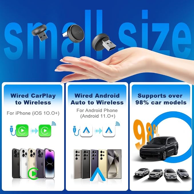 Carlinkit Wireless CarPlay & Android Auto Adapter - Mini Ultra 3 Convert OEM Wired to Wireless Dongle for iPhone & Android 11+, USB-A/Type-C Plug & Play, Fast Connection, Online Upgrade