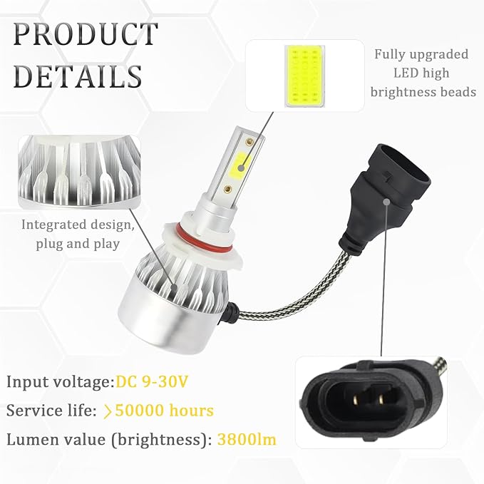 vvag 2PCS 9005/HB3 LED Bulbs for Automotive, 3800LM 6000K Car LED Headlight Bulb, Universal High Beam and Low Beam Car Accessories, Plug & Play Headlights for Most Cars Trucks SUVs