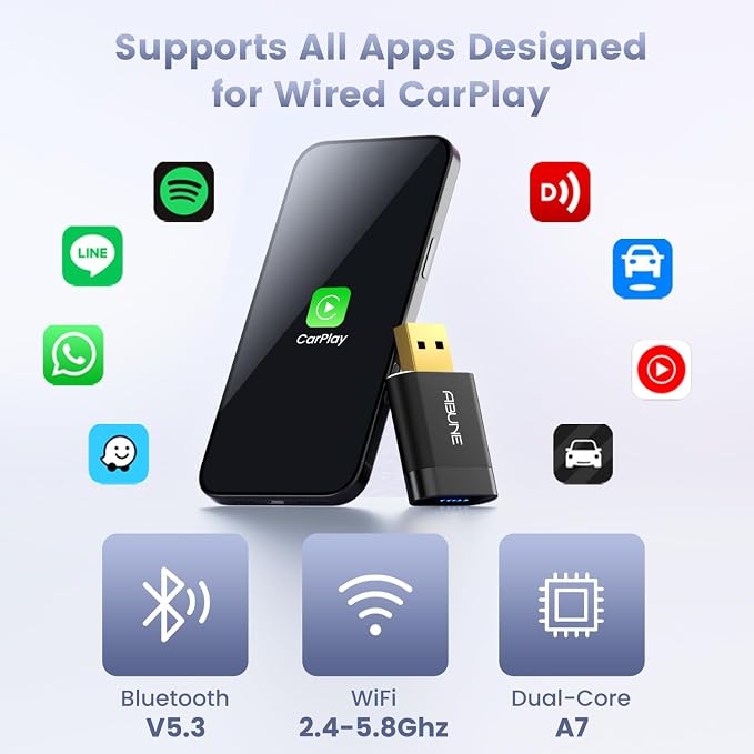 Mini Wireless CarPlay Adapter for iPhone, 2 in 1 CarPlay and Android Auto Adapter, Wired to Wireless, Plug & Play, Seamless Car Connectivity, Compact in-Dash navi & ent, Black