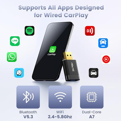Mini Wireless CarPlay Adapter for iPhone, 2 in 1 CarPlay and Android Auto Adapter, Wired to Wireless, Plug & Play, Seamless Car Connectivity, Compact in-Dash navi & ent, Black