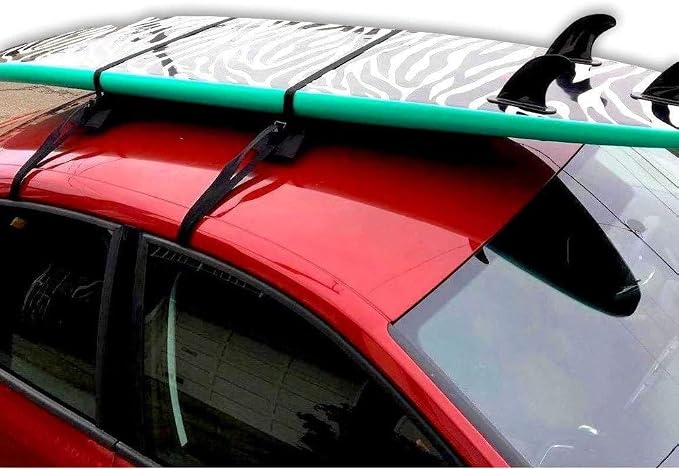 DORSAL Universal Soft Roof Rack Pads for Surfboard Kayak SUPs with Car Tie Down Straps and Storage Bag - Pack of 2 Black Polyester
