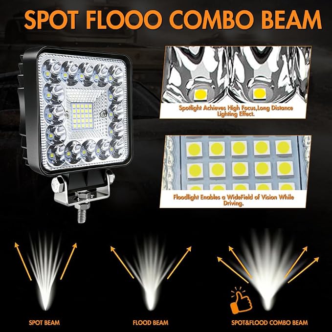 LED Off Road Lights, 4 Inch 123W LED Work Lights, 12V 24V 10000lm LED Tractor Lights for Truck Car Motorcycle Boat RV SUV UTV ATV Snowplow (20PCS)