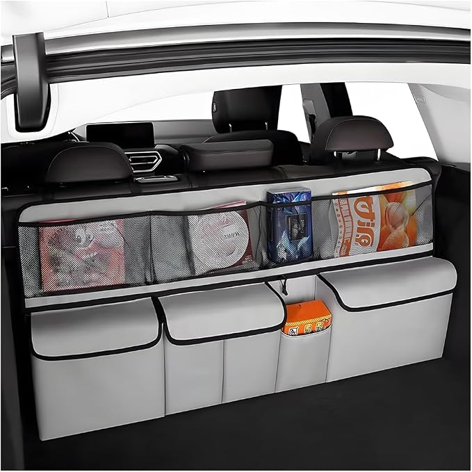 HZEL Car Trunk Organizer, Collapsible Large Capacity Vehicle Backseat Hanging Storage Bag with 9 Pockets, Automotive Interior Backseat Organizer, Universal for SUV RV Truck (Grey)