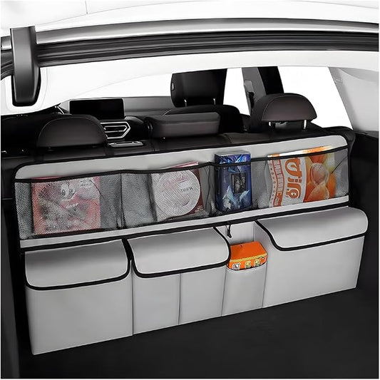HZEL Car Trunk Organizer, Collapsible Large Capacity Vehicle Backseat Hanging Storage Bag with 9 Pockets, Automotive Interior Backseat Organizer, Universal for SUV RV Truck (Grey)