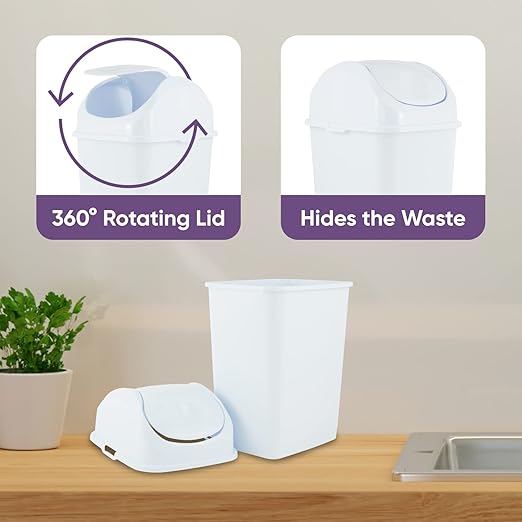 Superio Mini Desktop Trash Can with Swing Top Lid Portable Plastic Garbage Can for Countertop, Desktop, Make up Vanity, Bathroom, Car, Under Sink, Dorm, Compact Waste Bin 5 L 1.25 Gal (3, White)