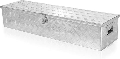 50 Inch Aluminum Truck Bed Tool Box, Pick Up RV Trailer Toolbox, Storage Lockable Organizer with Side Handle and Lock Keys, Silver