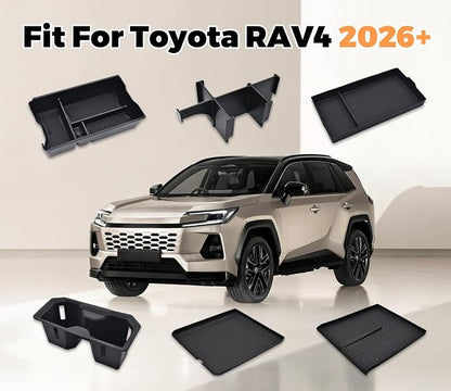6PCS for Toyota RAV4 2026 Accessories (LE/SE/XLE/Woodland/XSE) 3 PCS Center Console Organizer Sets Wireless Charging Mat Front Center Console Mat and Cup Holder Insert for Toyota RAV4 2026+