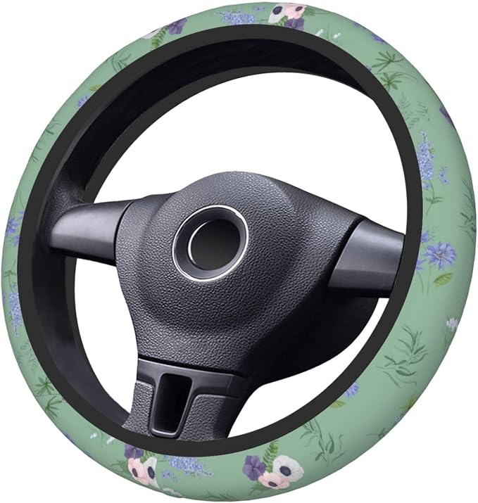 Sage Green Floral Plant Car Steering Wheel Cover
