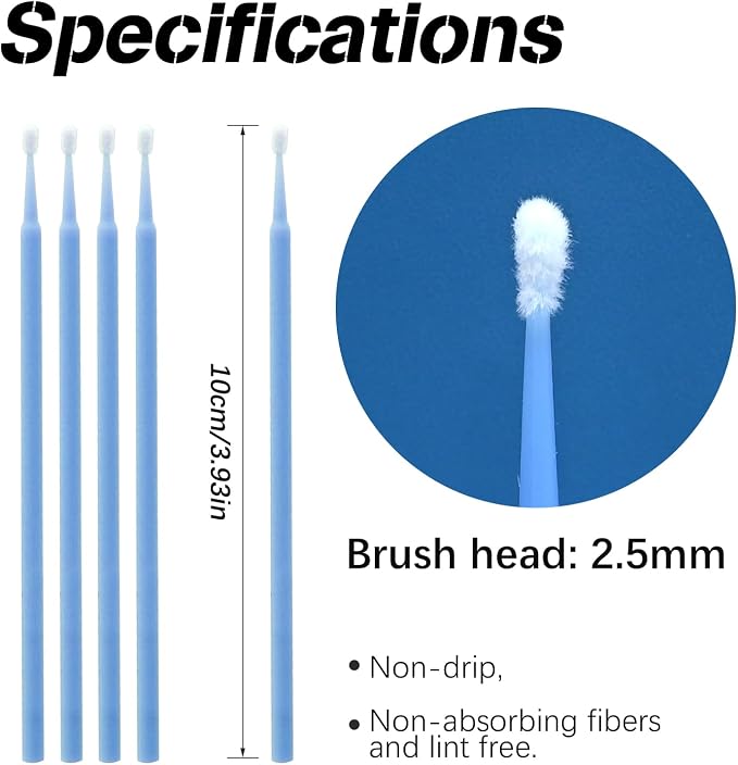 Saihisday 2.5mm Precision Micro Brushes - 100PCs Disposable Applicators for Automotive Detailing & Crafts (Non-Chemical Tool)