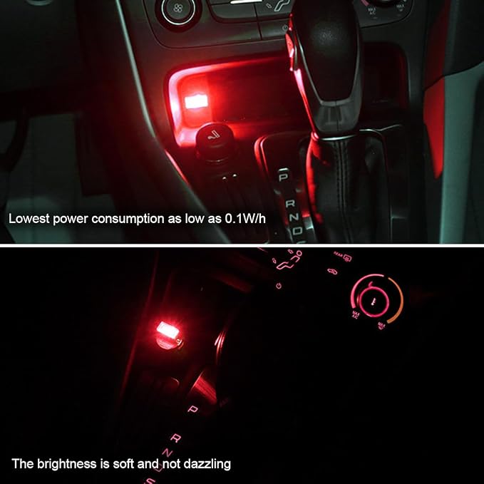 BESULEN Car Interior Atmosphere Lamp, Plug-In USB Interface LED Vehicle Ambient Lighting Kit, Portable Mini Automotive Night Light Decoration Accessories, Universal for SUV, Sedan, Truck (Red)