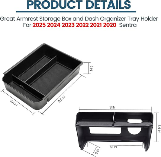 Compatible with Nissan Sentra Center Console Organizer 2020-2025 [2PACK Not Fit S Trim], for 2024 2025 Nissan Sentra SV/SR Center Console Divider 2020-2025 Sentra Center Console Insert Tray