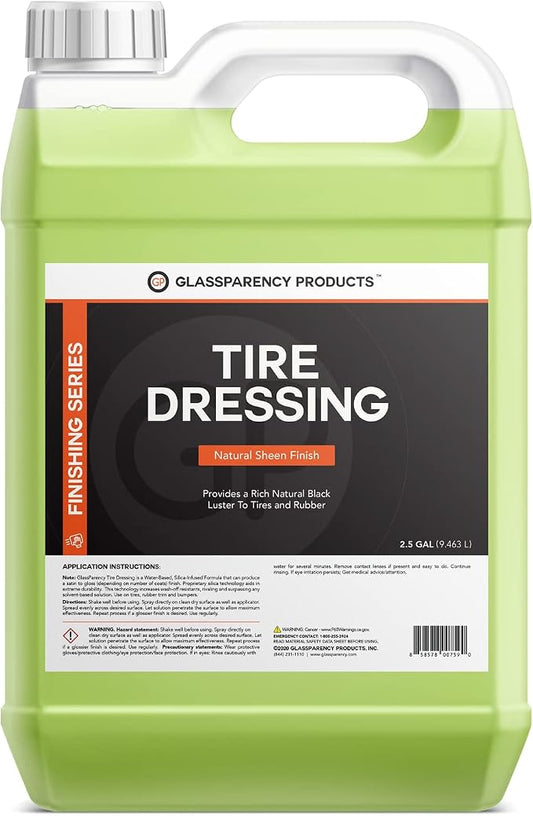GlassParency Tire Dressing (2.5 Gallon) | No Sling, Non-Greasy Tire Shine Spray | Rich Satin Coating for Rubber, Plastic, Vinyl