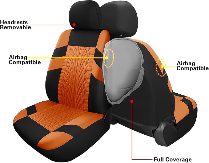 VarCozy Car Seat Covers Full Set, Front & Split Rear Bench for Car, Universal Cloth SUV, Sedan, Van, Automotive Interior Covers, Airbag Compatible