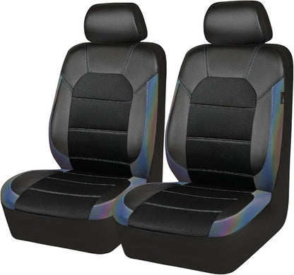 CAR PASS Leather Car Seat Covers Front Seats only, with Air Mesh Front Seat Covers Breathable, Cool Automotive Seat Covers 2 Pack, Universal Fit Most Cars,SUV,Truck,Van Airbag Compatible(Iridescent)