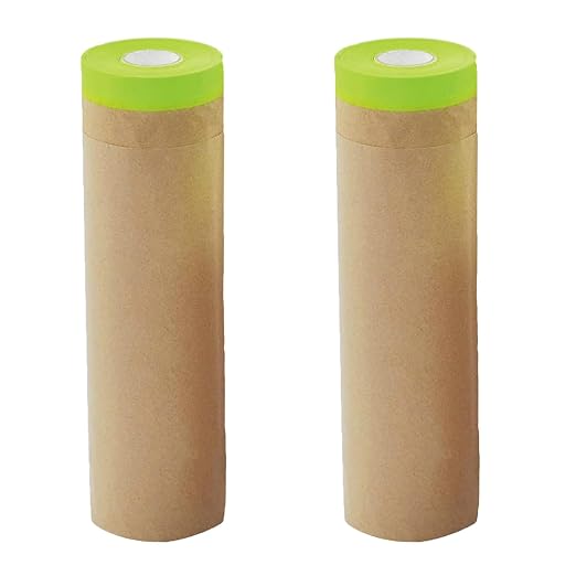 Amonk Paint Masking Paper with Adhesive 18in x 50Ft Pre-Taped Masking Paper for Painting Tape and Drape Painters Paper Roll for Automotive Furniture Wall Protection(2 Rolls)